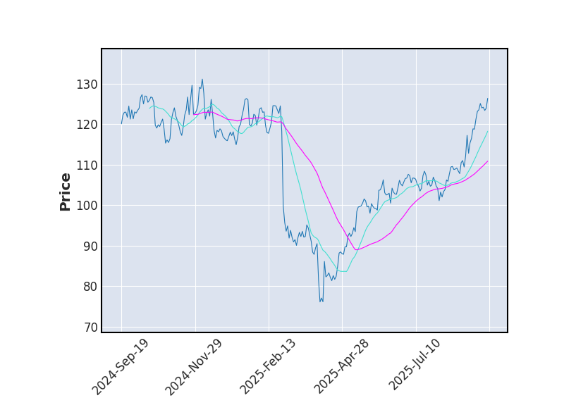 Graphique de l'indicateur boursier MMA de NETAPP
