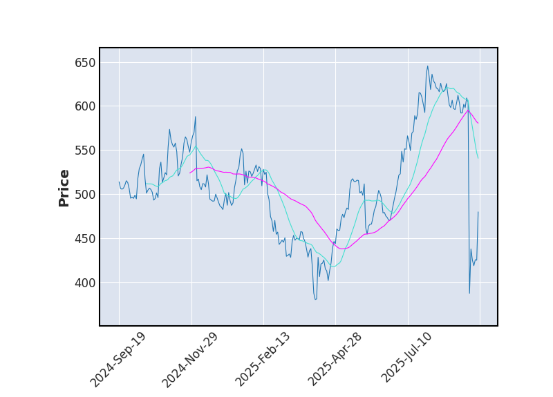 Graphique de l'indicateur boursier MMA de SYNOPSYS