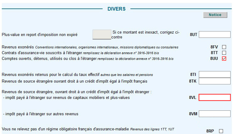 Declaration 2042, Divers 8VL et 8UU