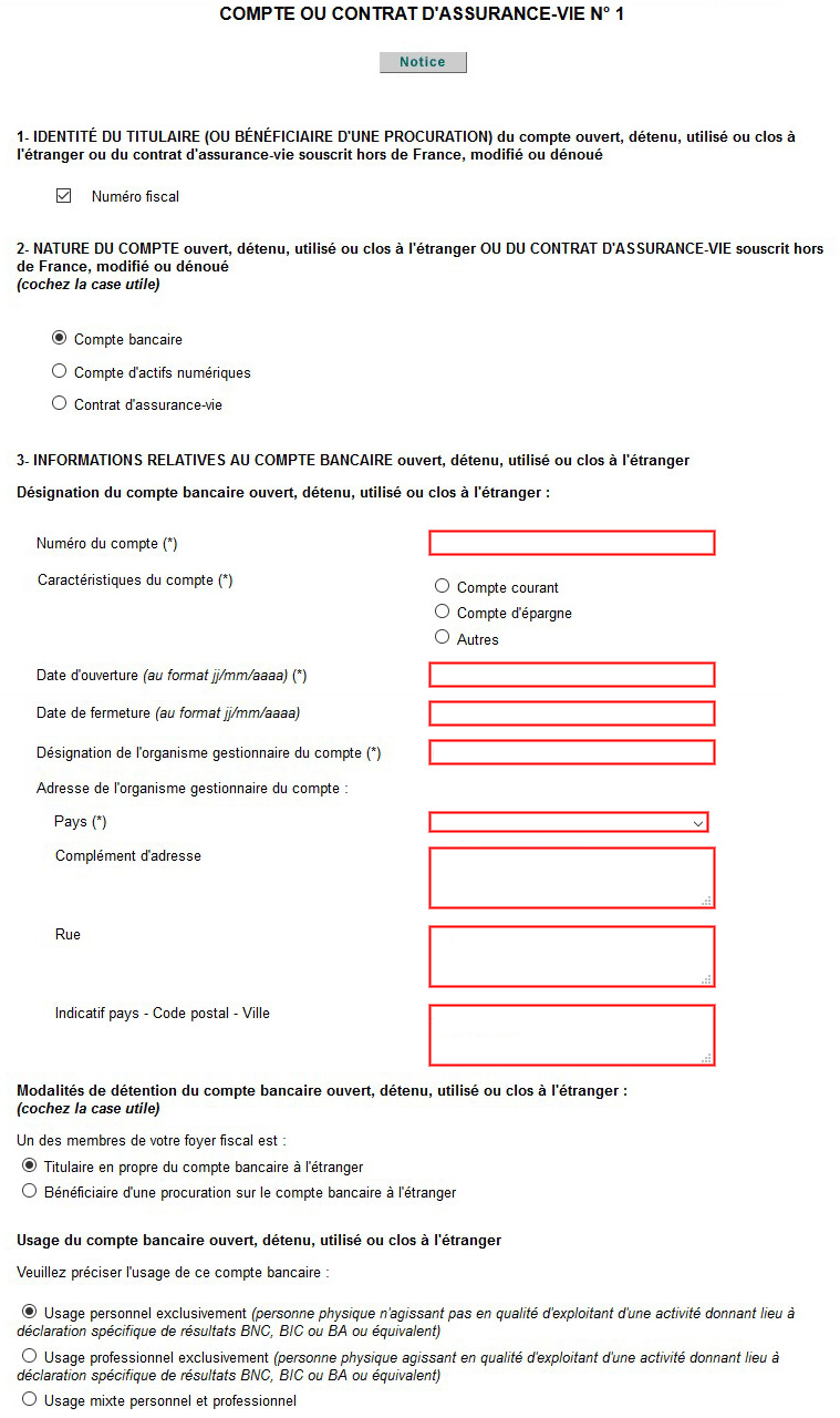 Declaration 3916, Compte a l etranger