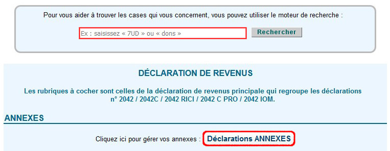 Impots declaration annexe