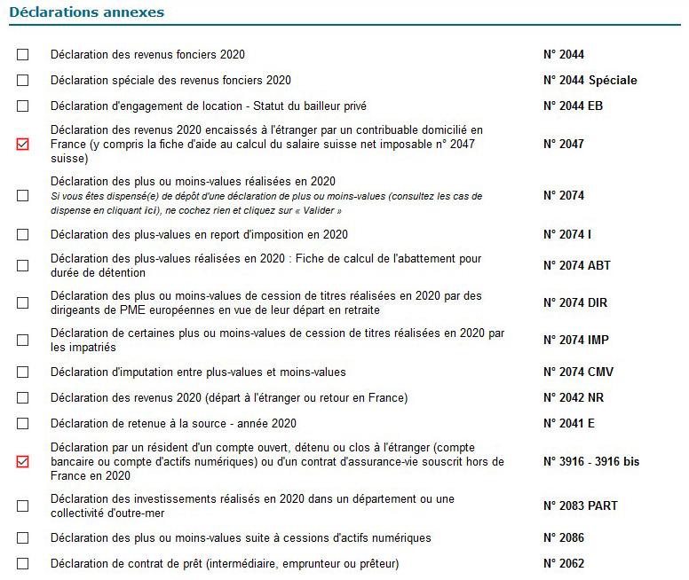 Liste des declarations annexes